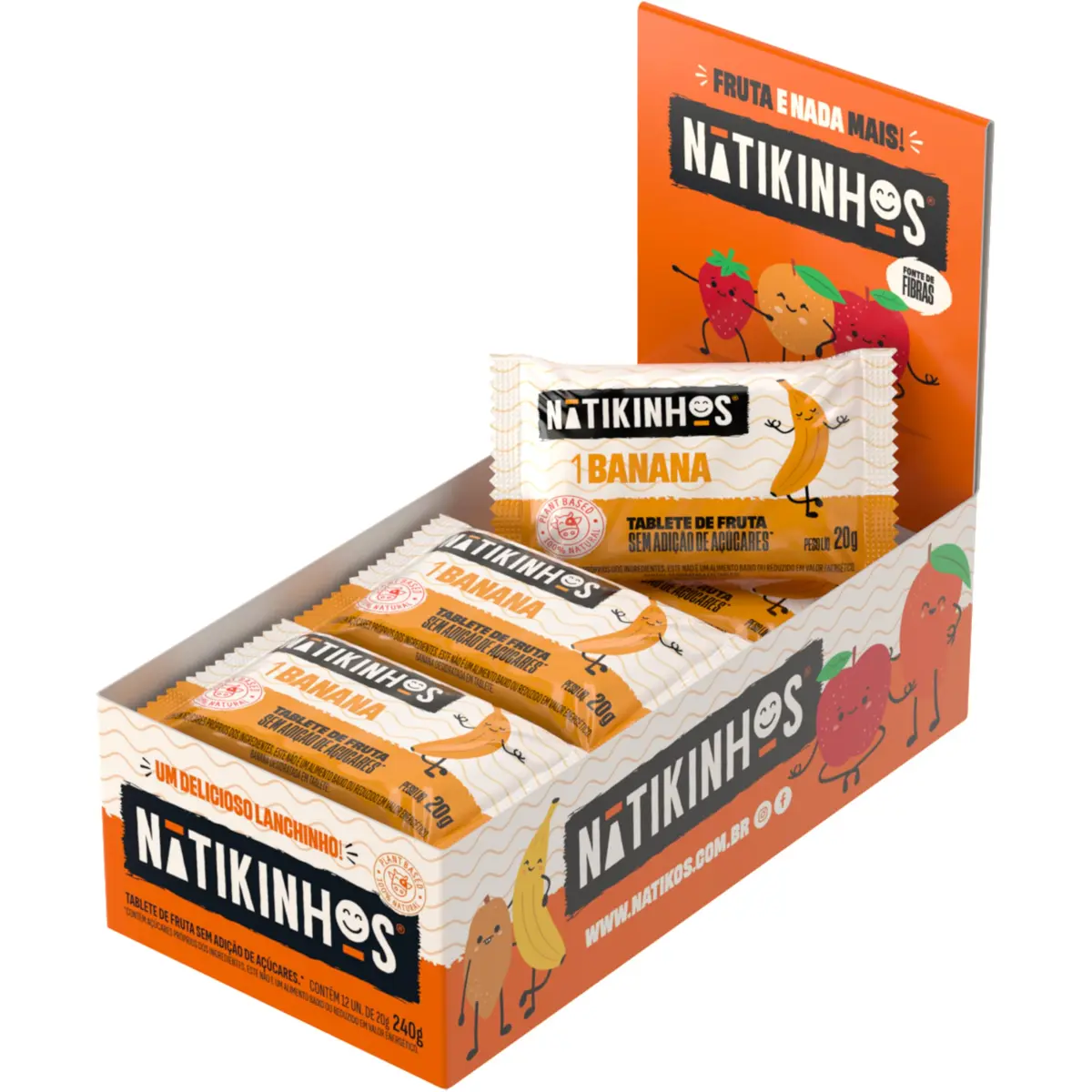 Tablete de Fruta sem Açúcar, Nátikos, Banana, 12 x 20g | Display com 12 unidades para revenda ou consumo familiar, em porção individual controlada e de origem vegetal - 1