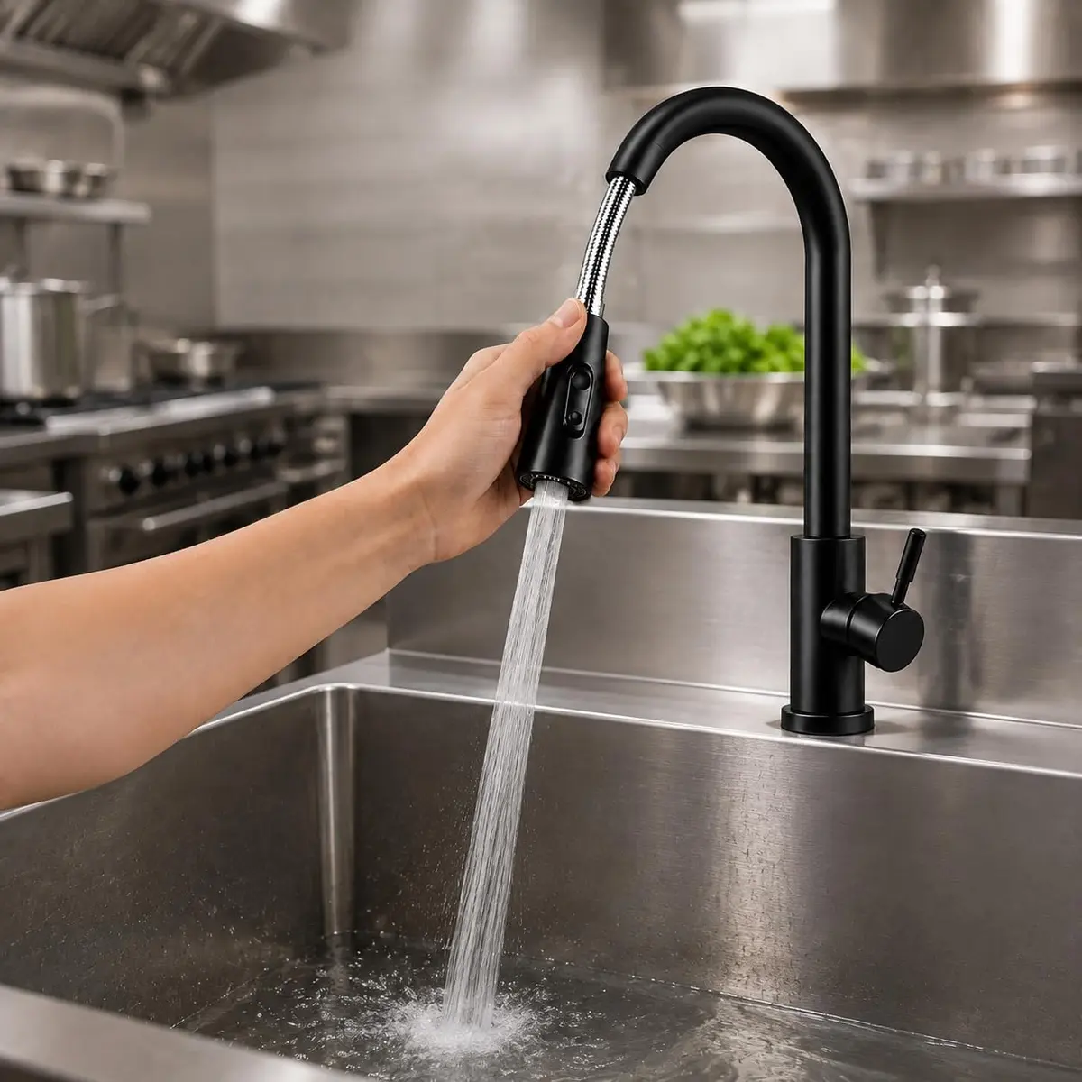 Torneira Monocomando Preta Flexível para Cozinha Pia Bancada Extensível | Água Quente e Fria, Aço Inox, Inoxidável, Gourmet, 2 Jatos