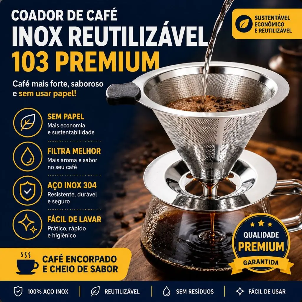 Filtro Coador Inox Reutilizável 103 Premium Dispensa Papel Café Mais Forte e Sustentável - 1