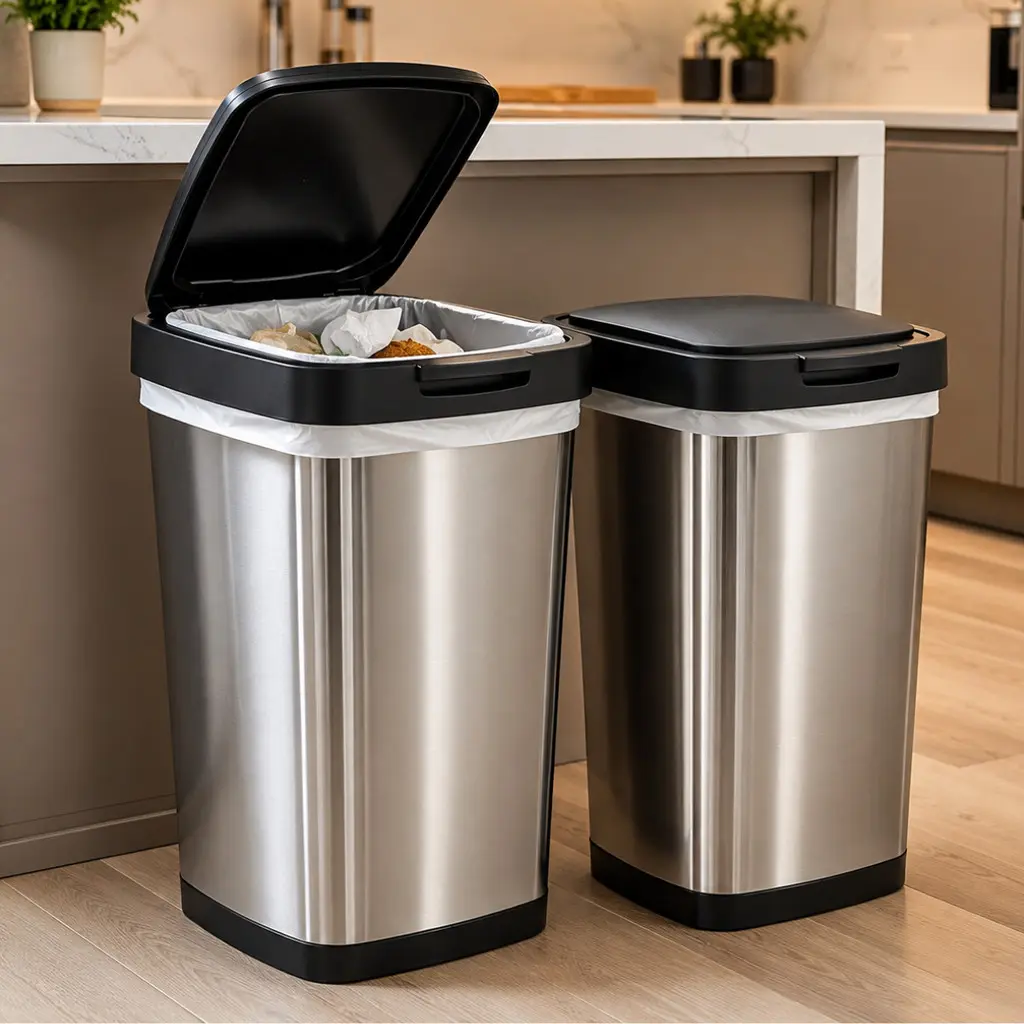 Jogo De Lixeira Inox 9L Tampa Click para Cozinha Banheiro | 1 ou Kit 2 Unidades Moderna Premium