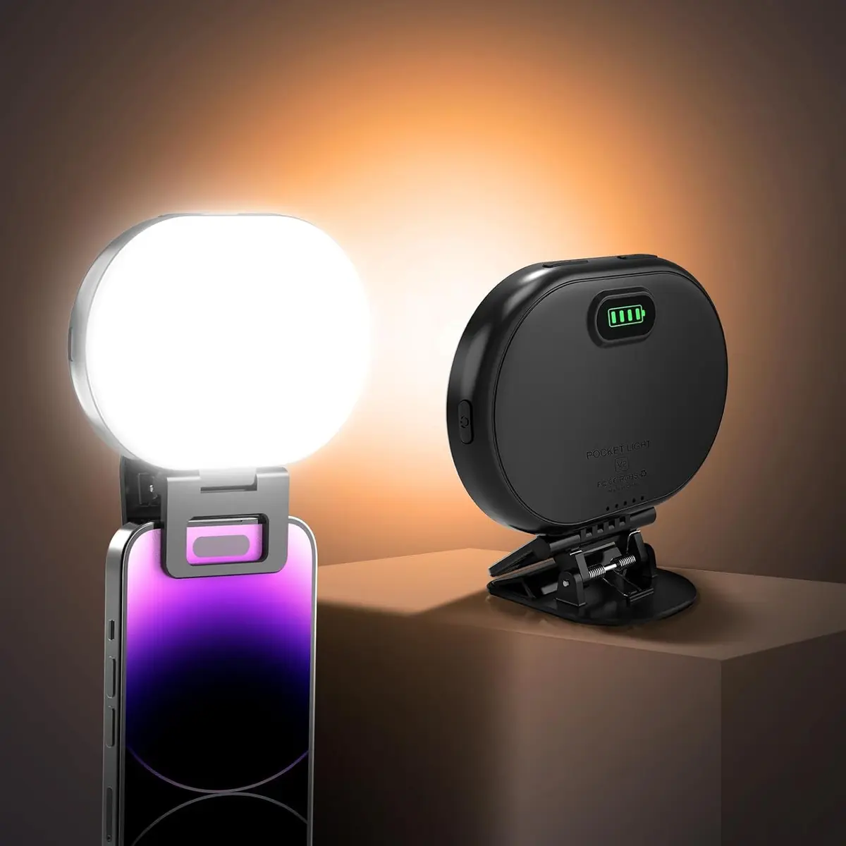 Tobeape Luz de Selfie Portátil Recarregável, 3 Modos e 10 Níveis de Brilho | 80 LEDs Ring Light, Bateria 2000mAh, Clipe Universal para Celular iPhone Android, Ideal para TikTok e Vídeos
