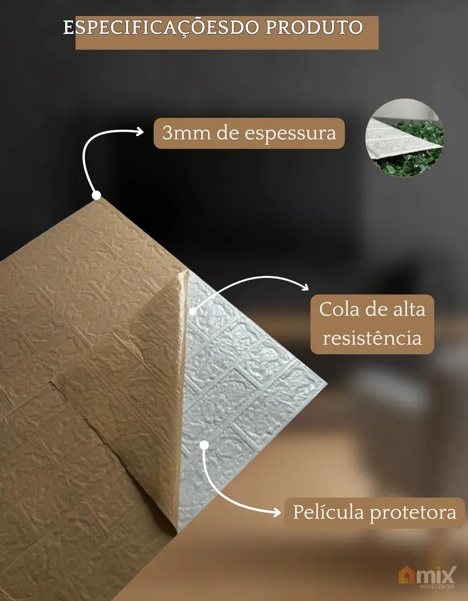 Kit 10 Placas 3D Tijolinho 77x70 thumbnail 5