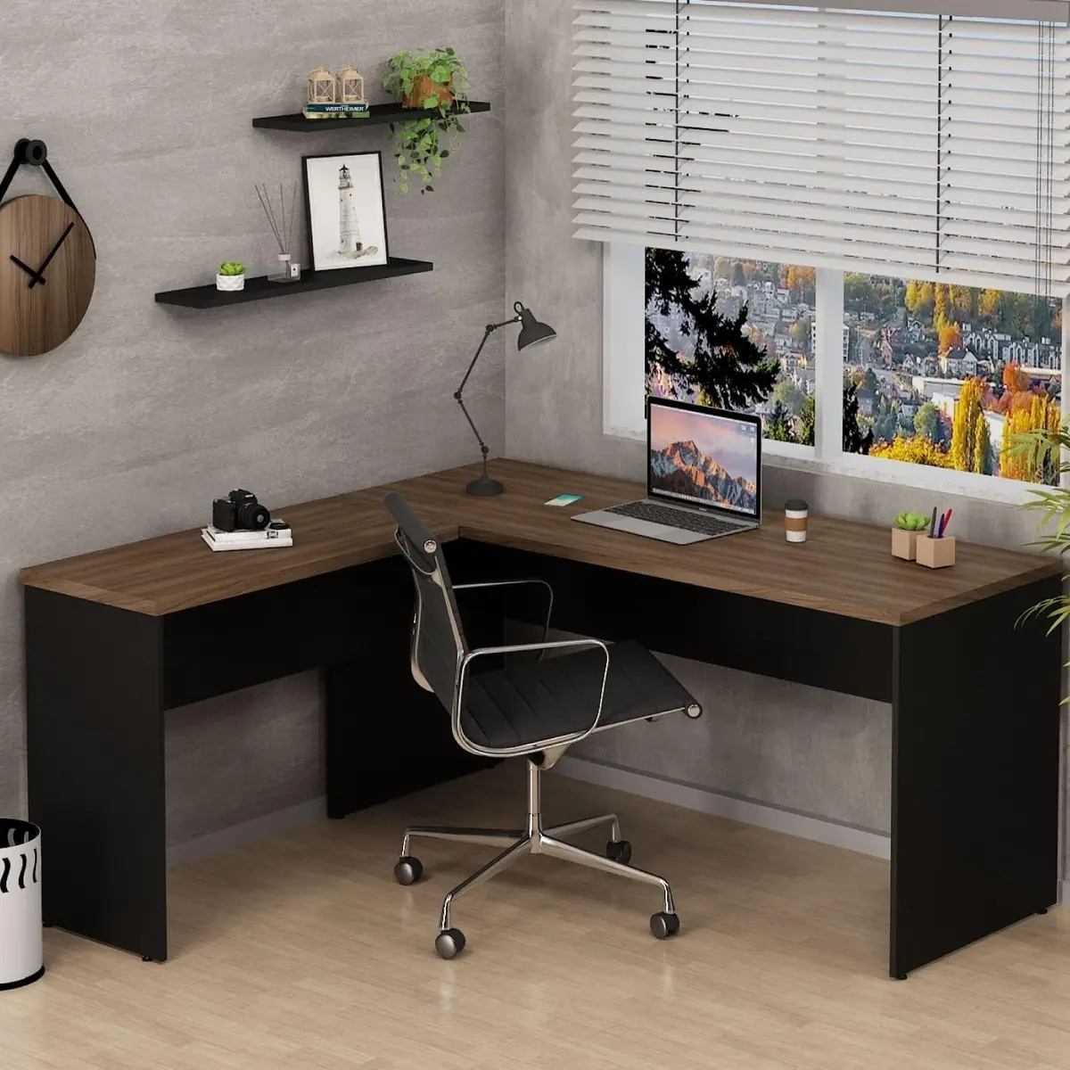 Mesa De Escritório em L 160x150cm Nogal - 1
