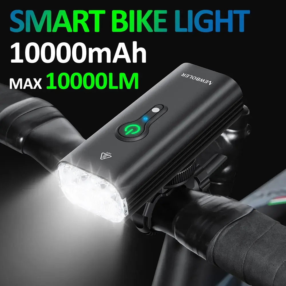Newboler 10000mah luz inteligente da bicicleta frente 10000lm luz à prova dwaterproof água carregamento usb mtb estrada ciclismo lâmpada acessórios da bicicleta - 1