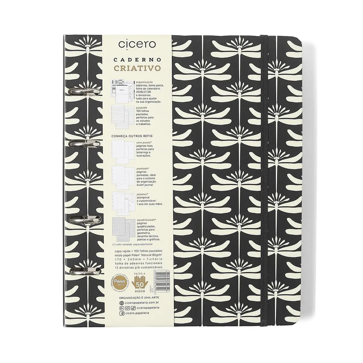 CADERNO CRIATIVO ARGOLADO LIBELULAS PAUTADO 17X24 PRETO