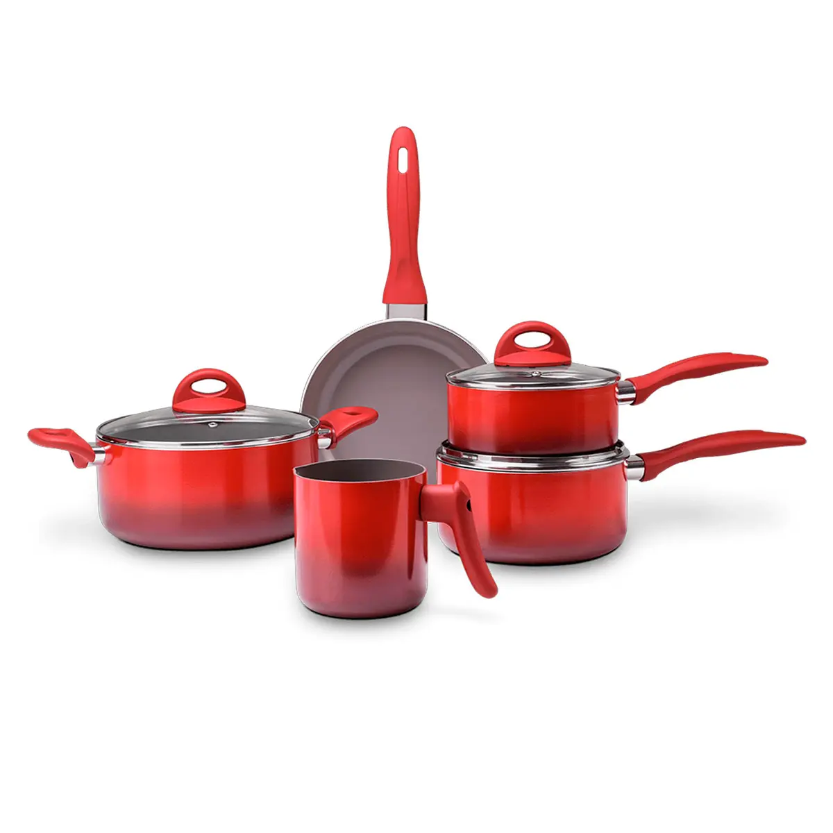 Jogo de Panelas Brinox Antiaderente Ceramic Life 5 Peças Smart Plus Vermelho