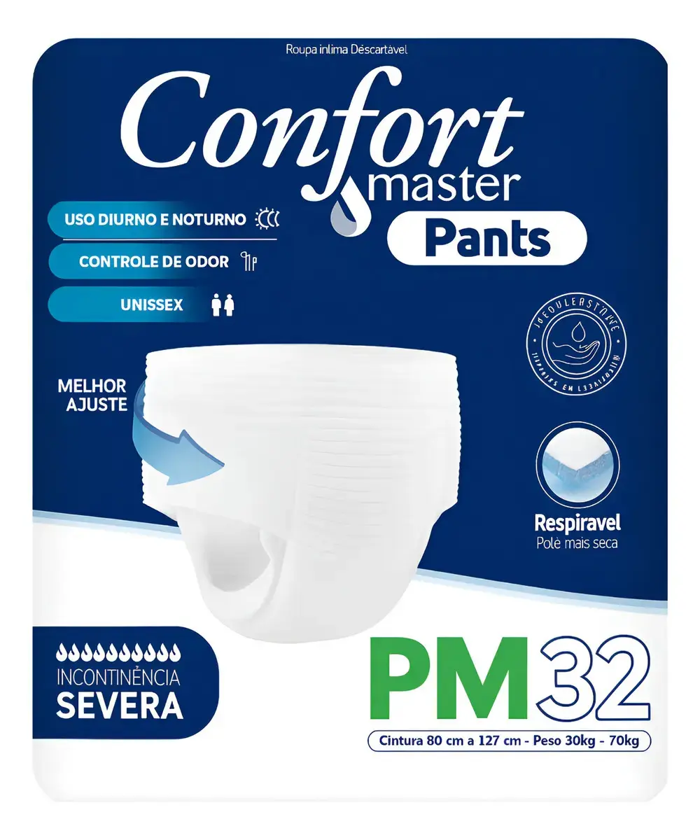 Fralda Geriátrica Adulto Confort Master Pants | Tamanho P/M | 32 Unidades
