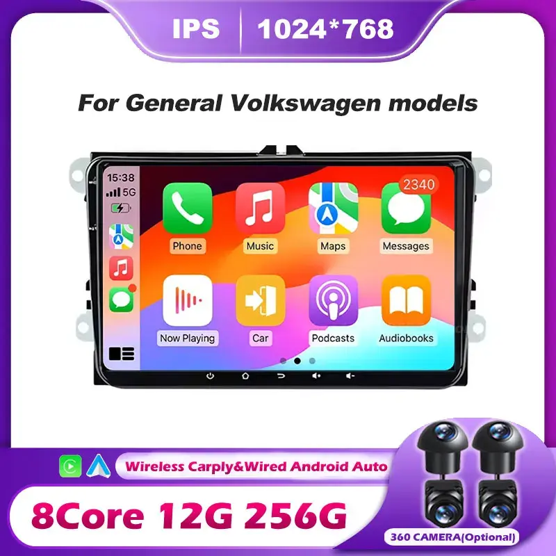Central Multimídia Android 16 Auto 9' para VW Golf 5 6 Passat Polo Touran Tiguan Caddy EOS com Carplay Sem Fio, GPS, WIFI, RDS, FM e Bluetooth