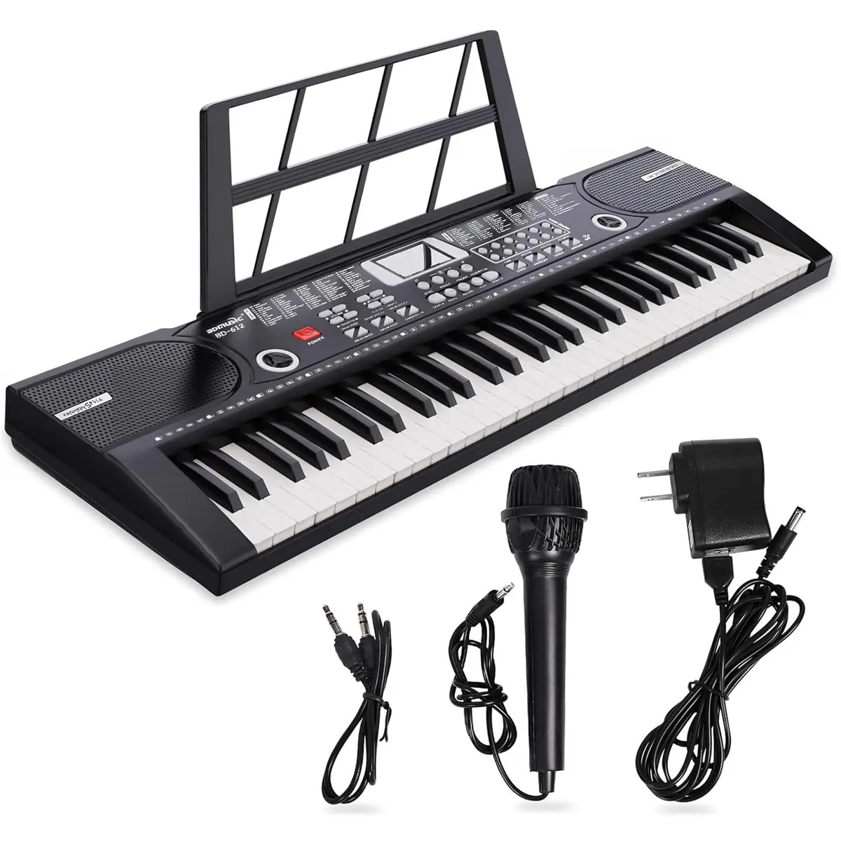 Teclado Musical 61 Teclas Piano Digital Eletrônico com Microfone Alto-falante Integrado Teclado Portátil Iniciante Teclado Musical Profissional