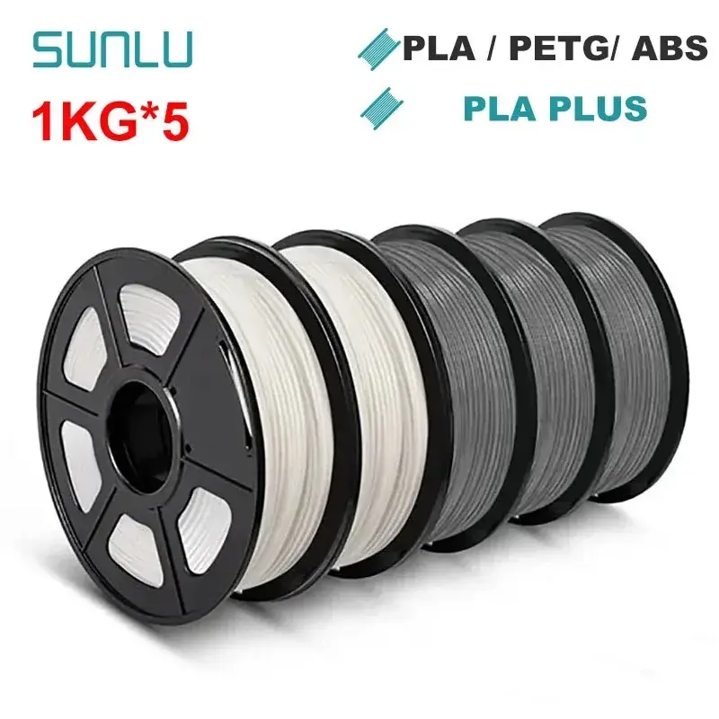 Sunlu 5kg filamento 3d pla/pla plus/petg/abs filamnet 1.75mm 5 rolo 1kg filamento de impressora 3d ferida ordenadamente para impressora 3d