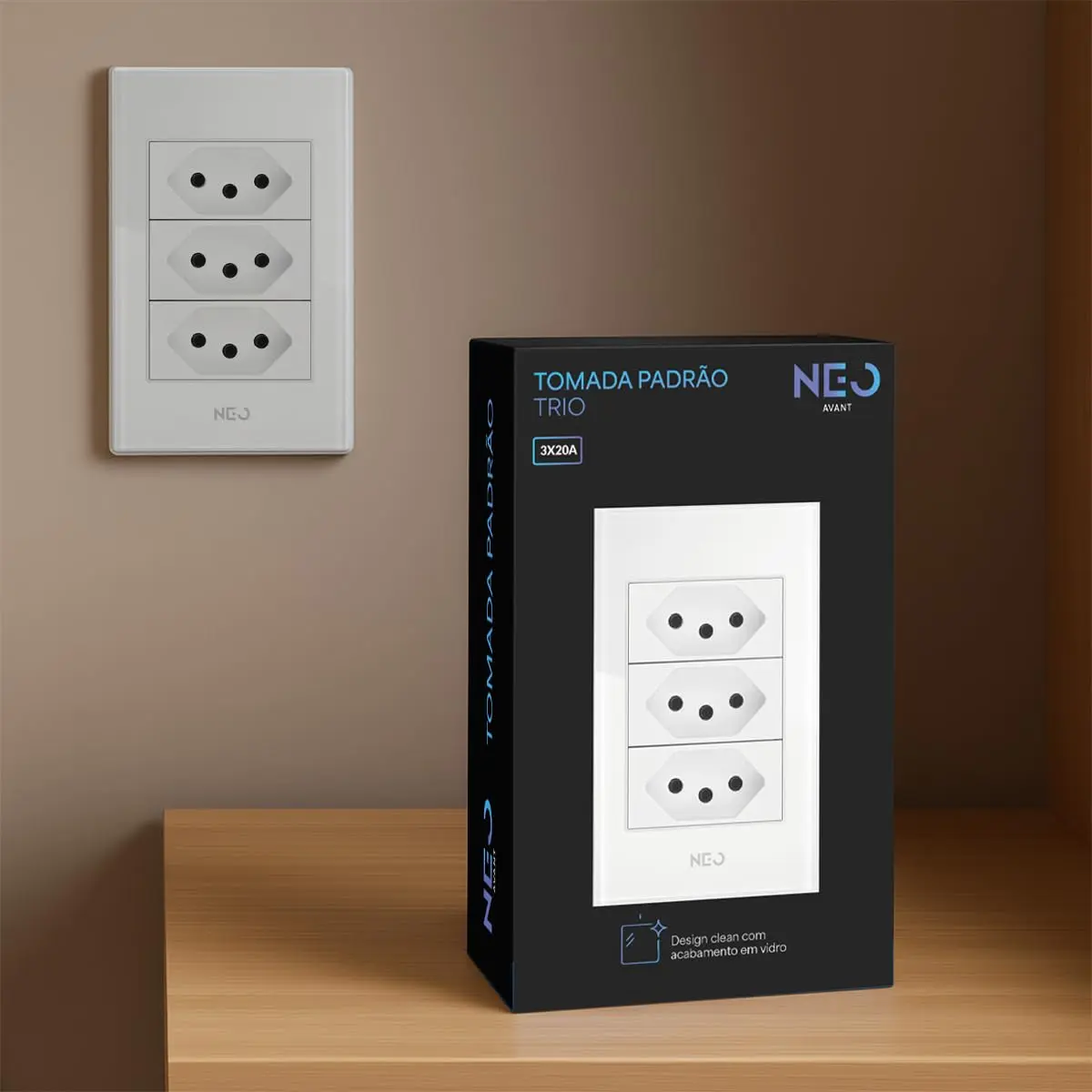 Interruptor de Tomada com 1, 3 ou 6 Saídas 20A 110v/220v Bivolt Branco ou Preto Avant Neo (Branco, Saídas, 3)