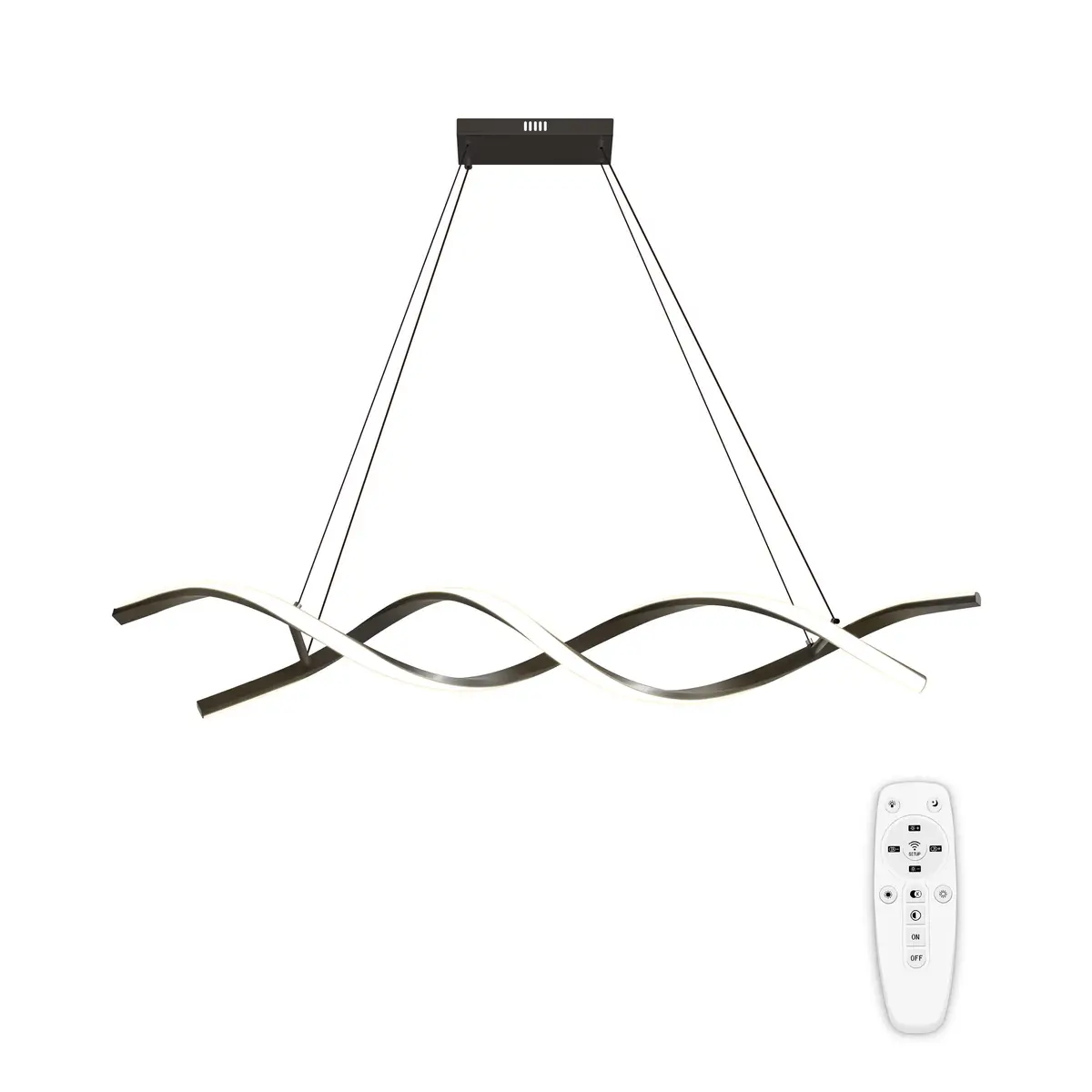 Luminária Pendente LED Preta Wave Spiral, Luz Ajustável 3000K-6000K - 1