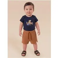 Infantil - Conjunto Body Manga Curta Shorts Brandili Azul Marrom G Marrom - 1