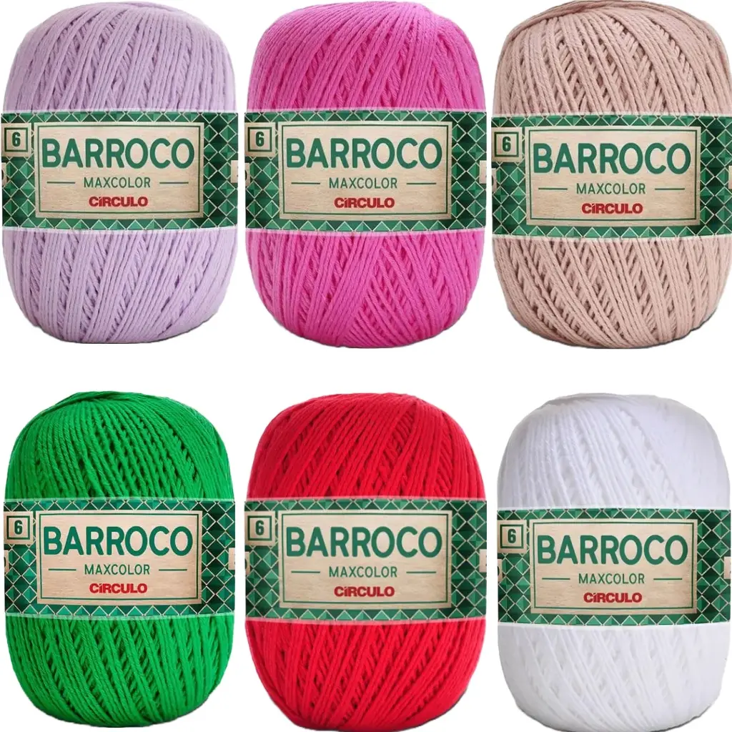 Kit com 6 Barbantes Barroco MaxColor Fio 6 de 200 Gramas Cada Novelo Linha de 885 TEX para Crochê, Tricô e Artesanato - 1