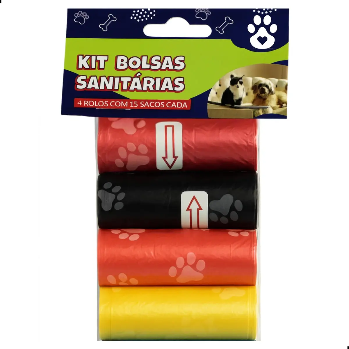 Kit 4 Rolos Sacolas Pet Cata Caca 60 Saquinhos Resistente Passeio Higiene - 1
