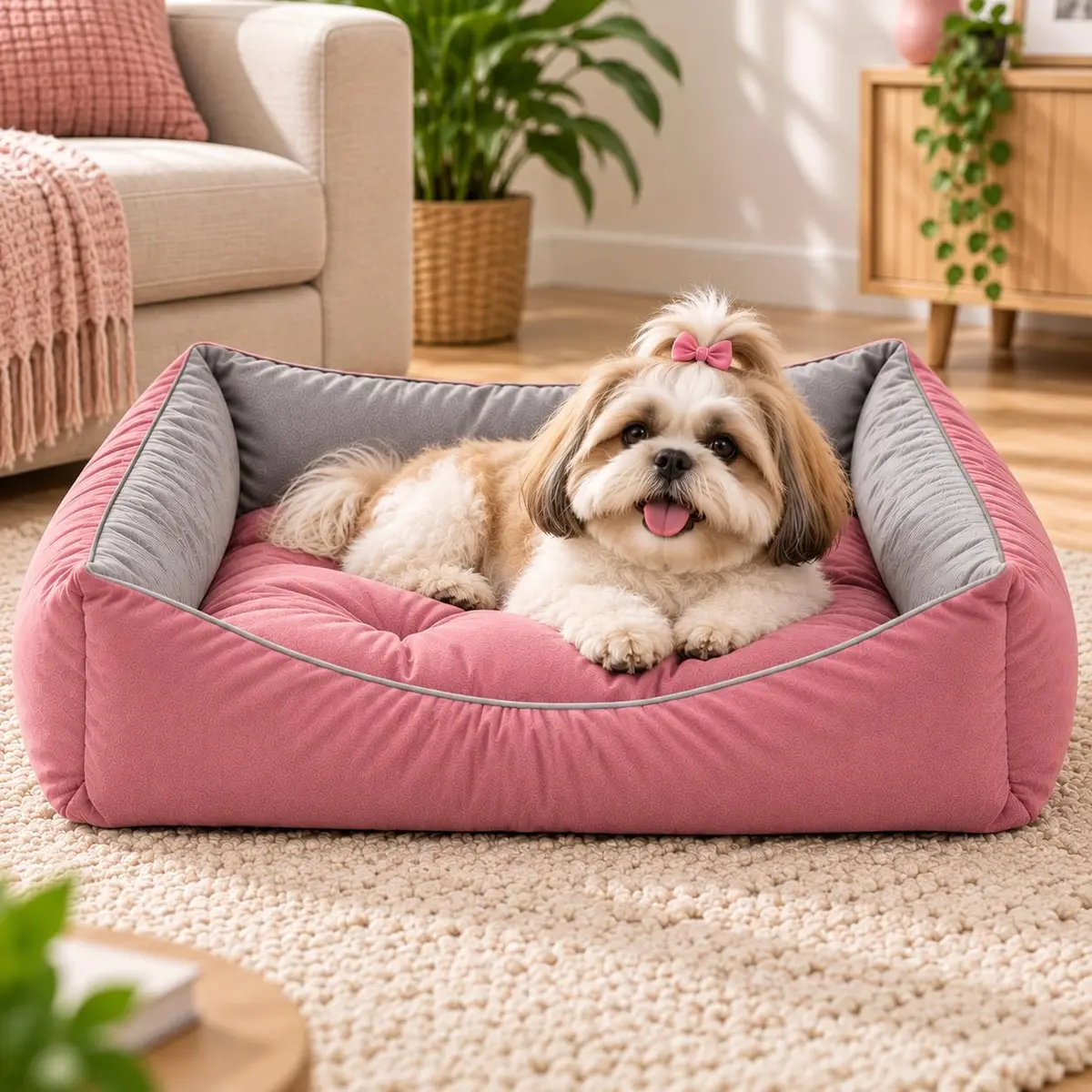 Cama Pet Retangular Suede Caminha Cachorro Gato Lavável Impermeável P M G (Rosê, Pequeno) - 1