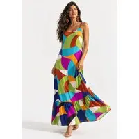 Vestido CabanaFree Longo Kuaana Viscose Estampa Jardim Azul - 1
