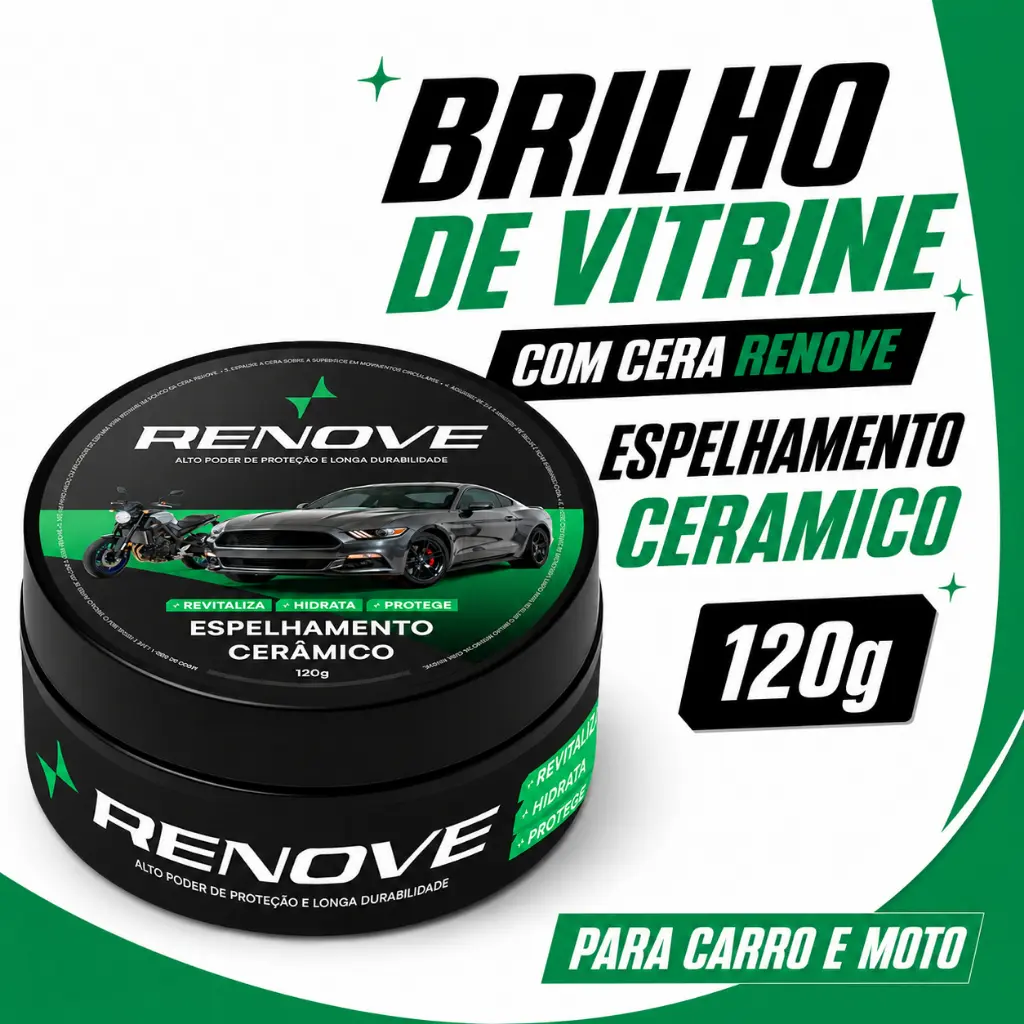 Cera Carnaúba Automotiva Renove 120g - Brilho Profundo, Toque Liso e Repelência à Água - 1