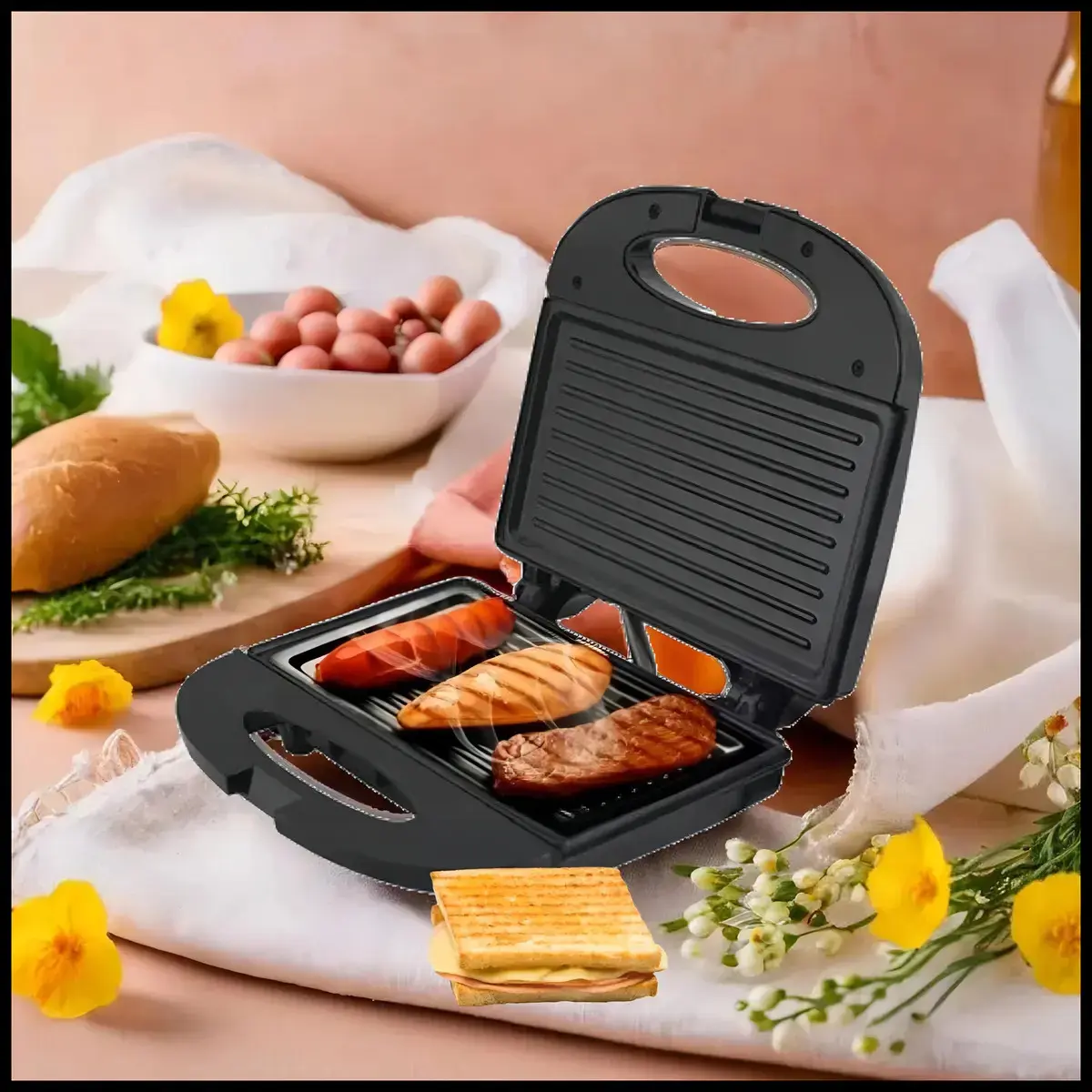 Sanduicheira Grill 2 Em 1 Kian Preta Elétrica 750w Cor Preto,Seu Mixto Quente Ultra Rápido, e Outros Petiscos thumbnail 6