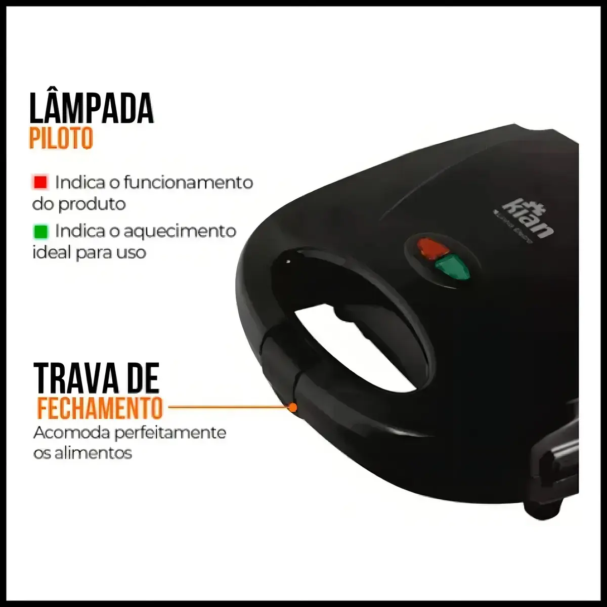 Sanduicheira Grill 2 Em 1 Kian Preta Elétrica 750w Cor Preto,Seu Mixto Quente Ultra Rápido, e Outros Petiscos thumbnail 8