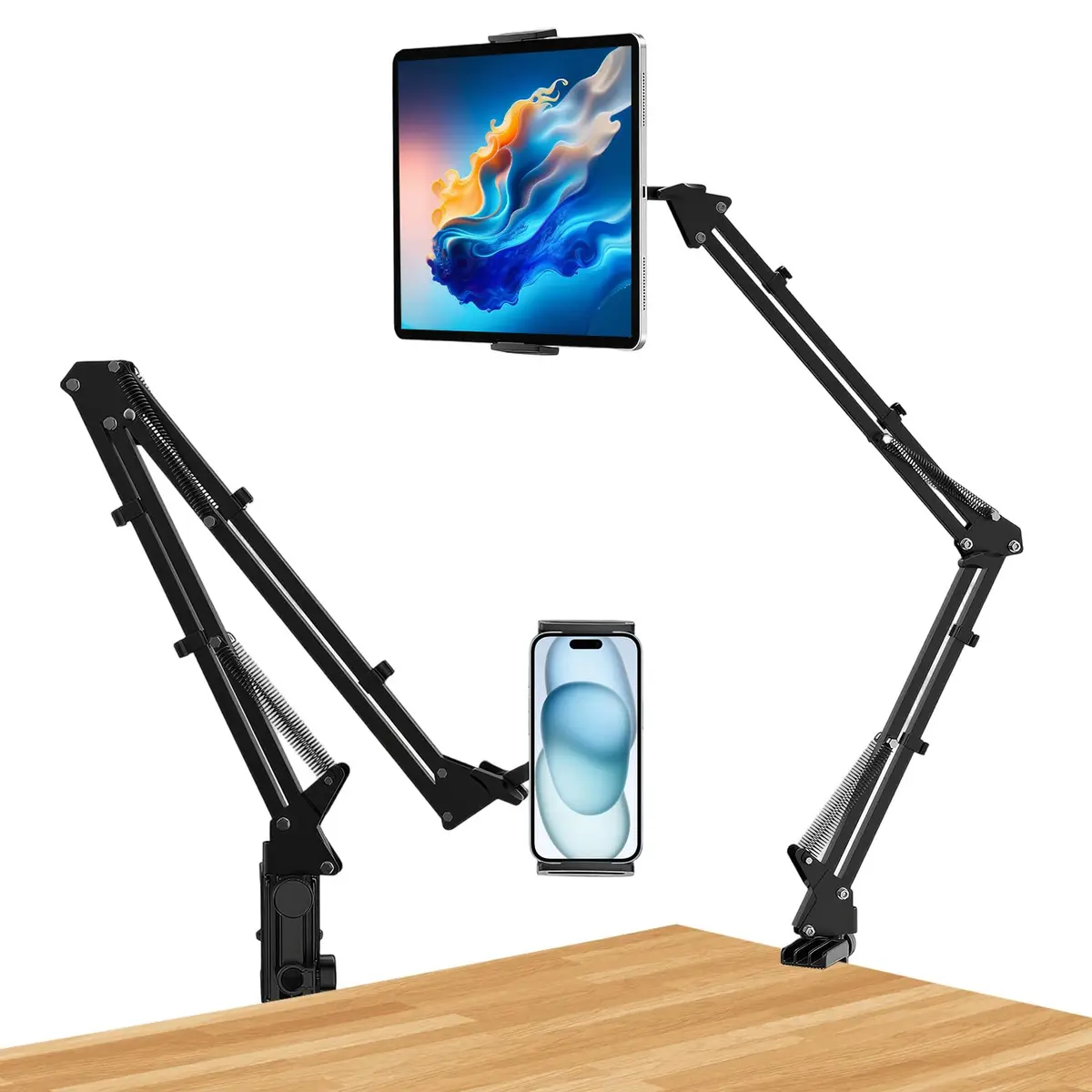 Suporte para Tablet ou celular Rotativo 360° Braço Articulado Extensível | Suporte Dobrável com Base Fixa, Compatível com Tablets e Celulares, para Assistir a Séries, Aulas Online e Videochamadas