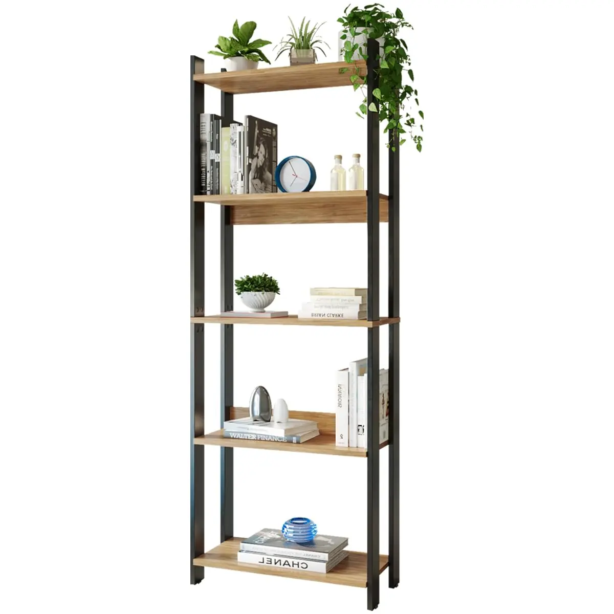 Estante Livreiro 5 Prateleiras Estilo Industrial Organizador Multiuso Mega Chicó 178x63x30cm (Preto/Nature)