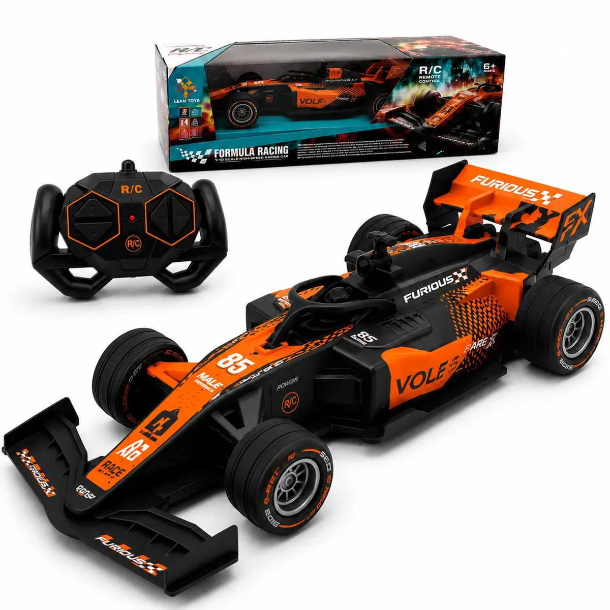 Carrinho Fórmula Racing Controle Remoto Recarregável com Efeito de Fumaça, Cabo USB para Recarga, Design Esportivo, Controle Sem Fio, Brinquedo F 1 (Laranja)