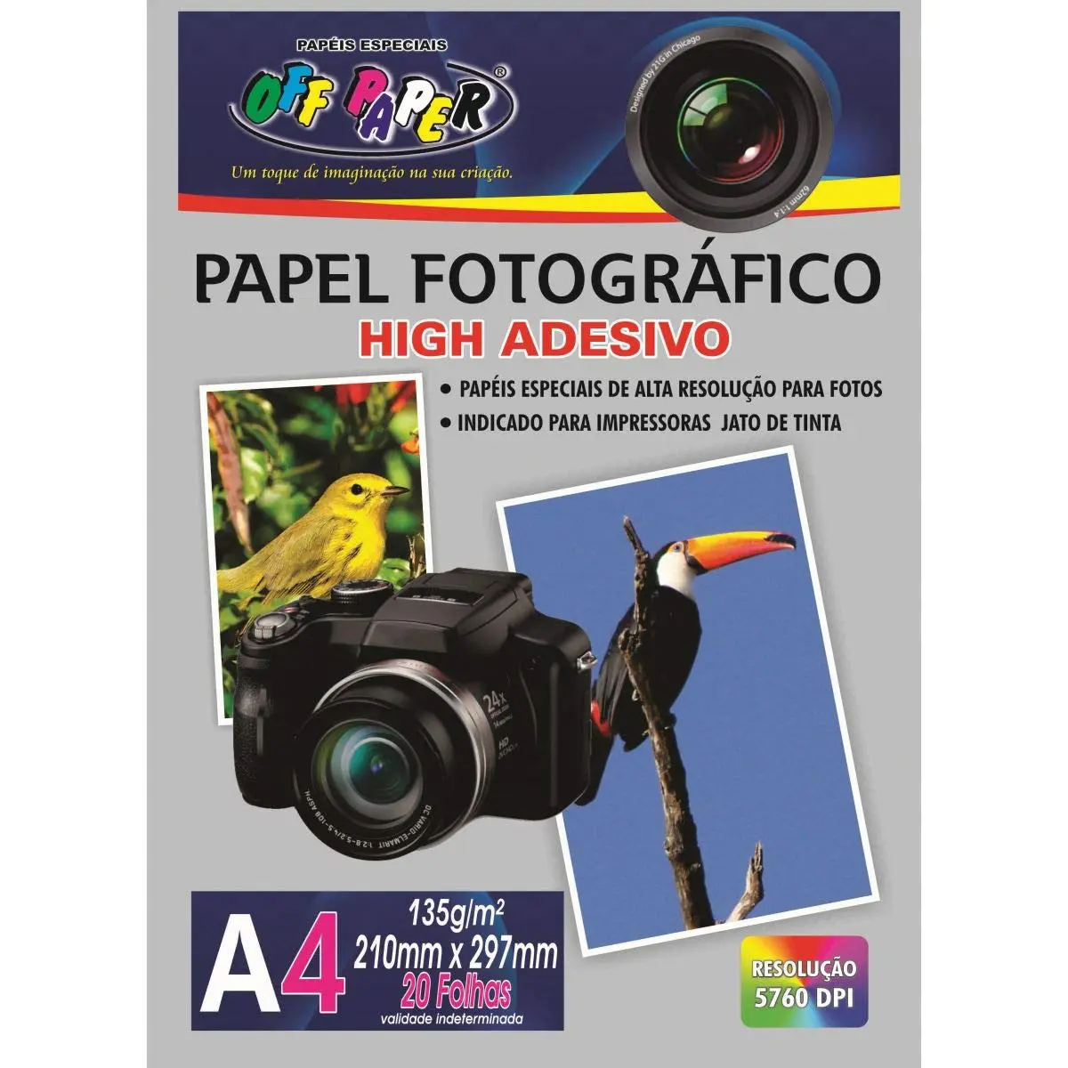 Off Paper 63, Papel Fotográfico, Inkjet, A4, High Adesivo 135 g, Multicor, Pacote de 20