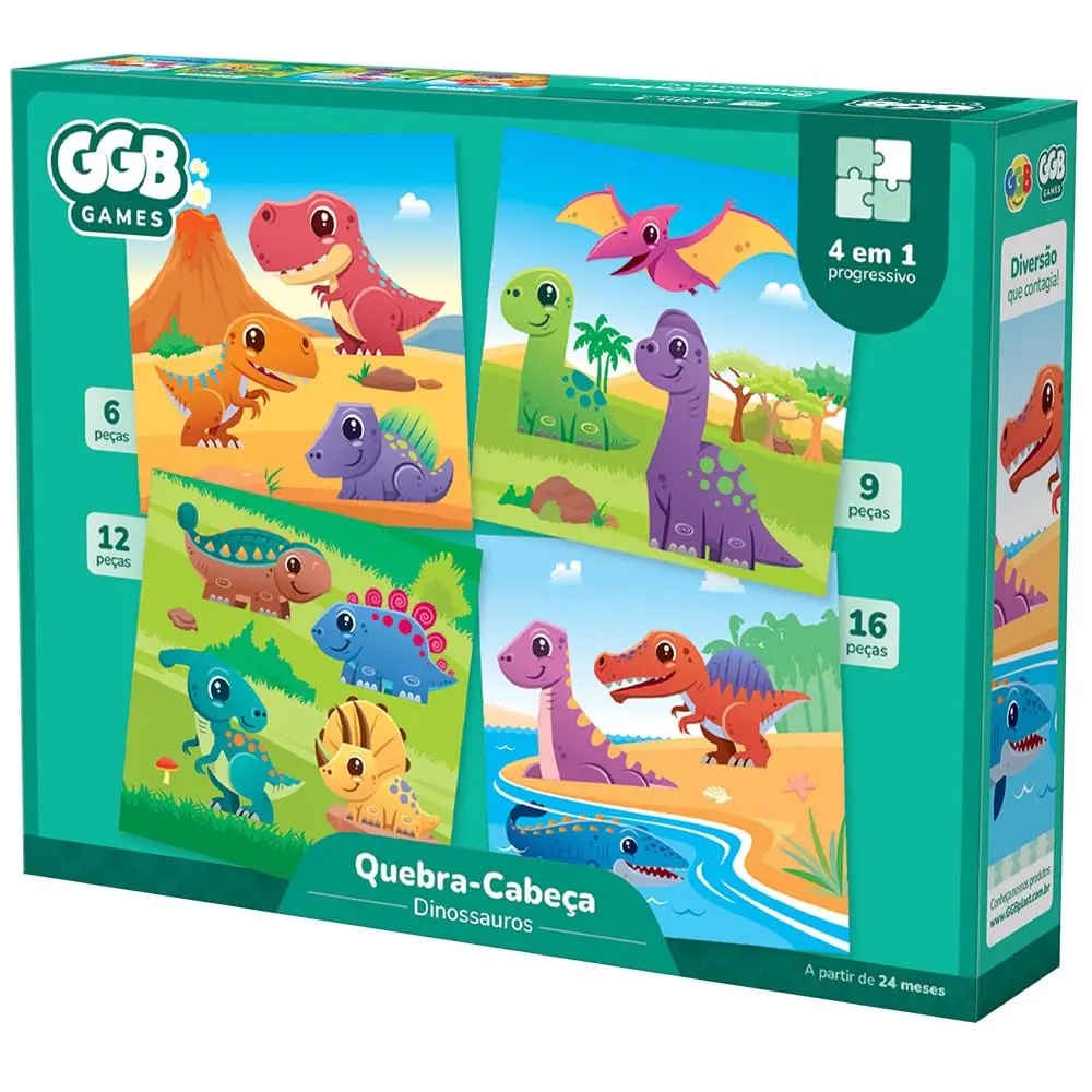 GGB Quebra-Cabeça Infantil Dinossauros 4 em 1