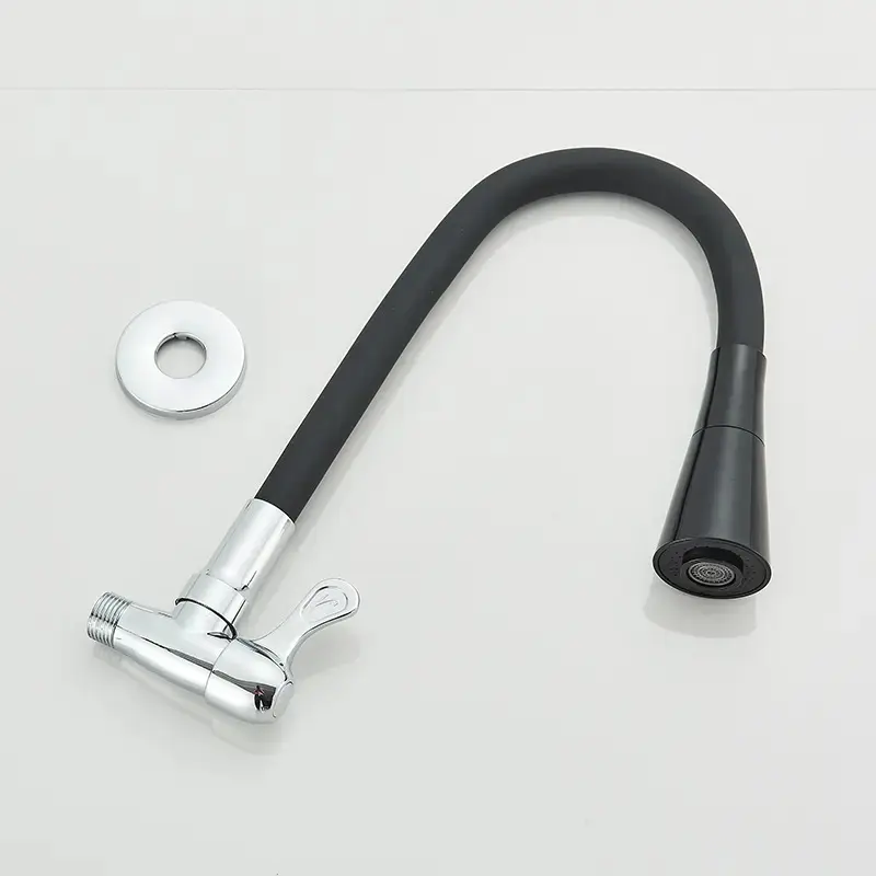 Torneira Gourmet Luxo Flexível Cozinha Parede 2 Jatos Pia Metal Cor Aço Inox e Preto- Marca Camperluz thumbnail 8