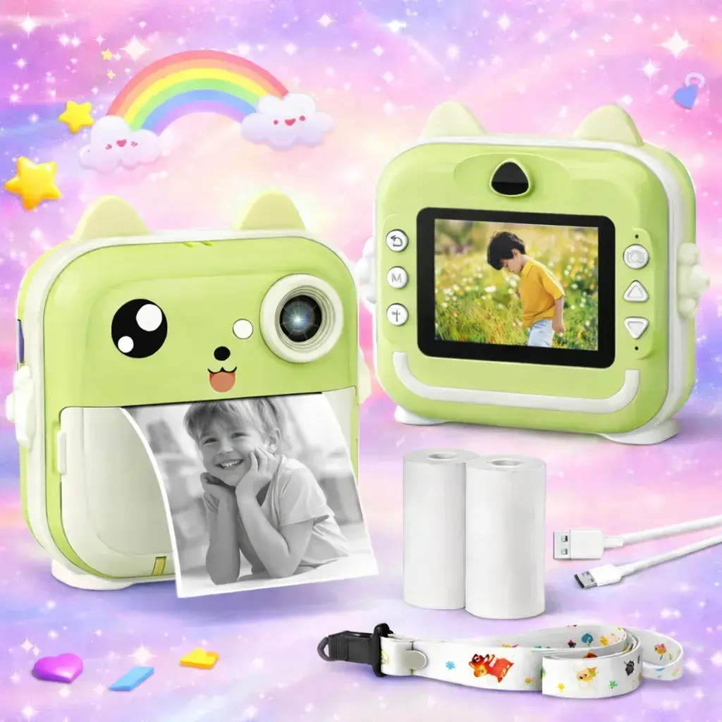 Câmera Digital Infantil Impressão Instantânea Dorama Foto Video Jogos Cor Câmera Polaroid Verde