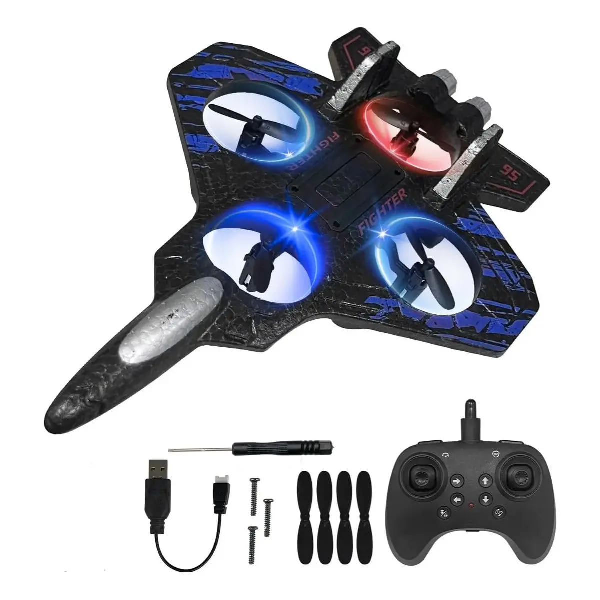 Drone Avião Controle Remoto Feito Em Espuma Resistente Recarregável USB Mini 4 Hélices Estável Fácil de Pilotar Brinquedo Drone Infantil e Adulto com Hélices Reserva Até 7 Minutos de Voo PREMIUM - 1