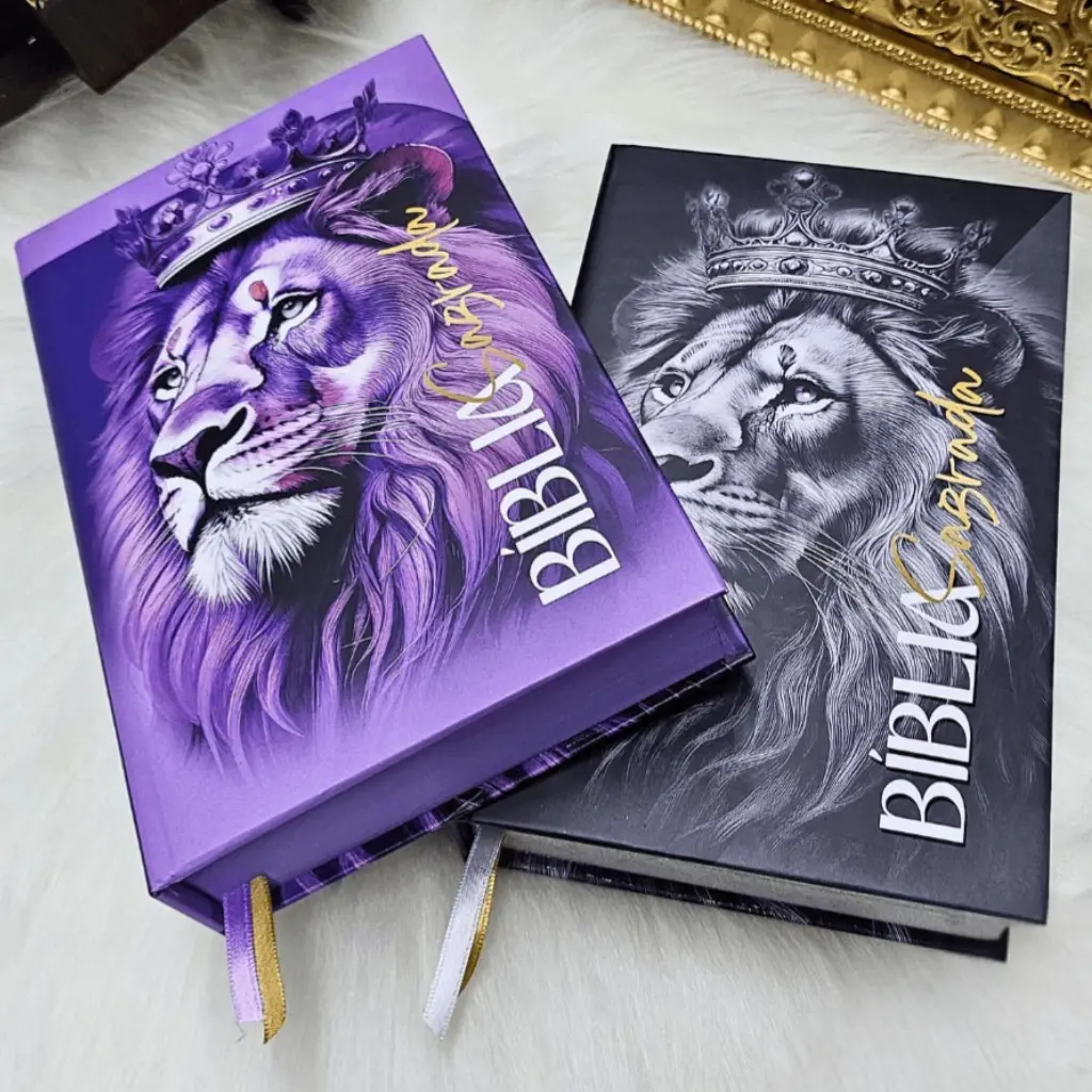 Kit 2 Bíblias Sagradas Feminina Masculina Harpa Cristã Letras MÉDIAS Personalizada Vermelho Roxa Fé