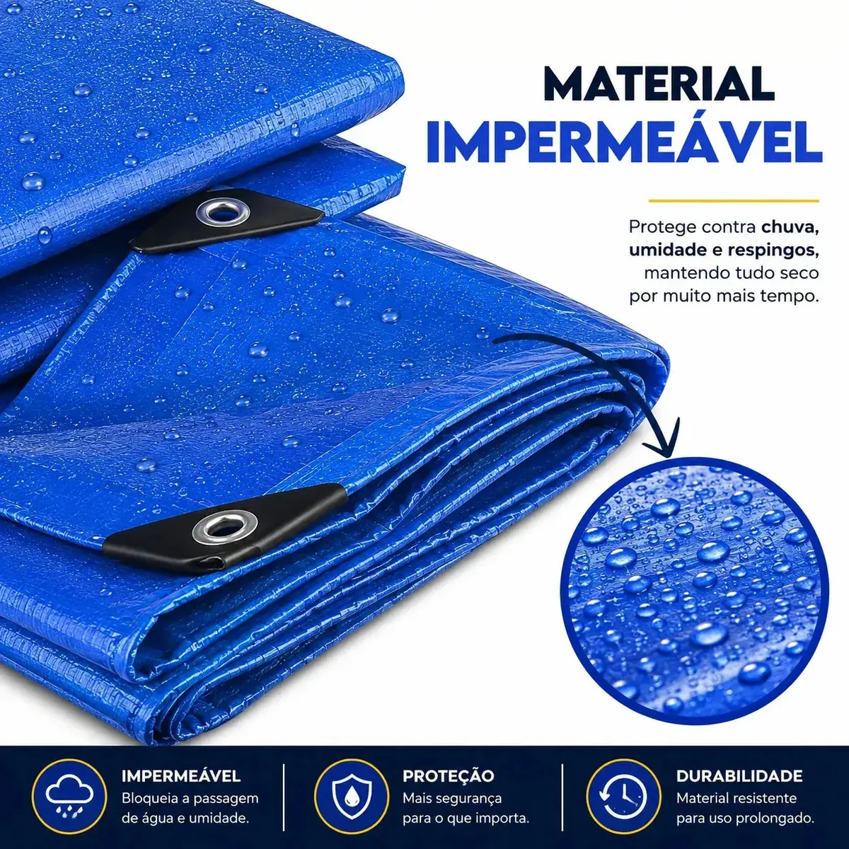 Lona Plástica Azul 4x3 Impermeável Reforçada Multiuso Cobertura Piscina Telhado Camping Com Ilhós Proteção UV Lonas Online thumbnail 3