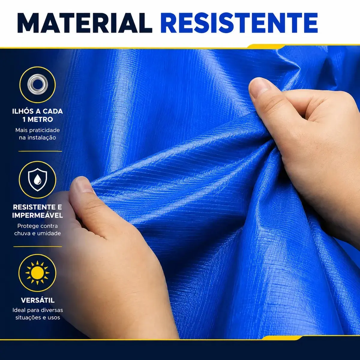 Lona Plástica Azul 4x3 Impermeável Reforçada Multiuso Cobertura Piscina Telhado Camping Com Ilhós Proteção UV Lonas Online thumbnail 4