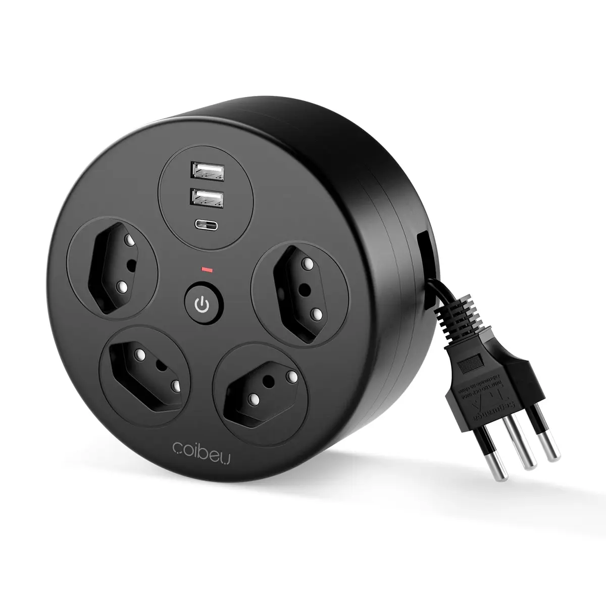 Extensao Eletrica Retrátil, Extensão Tomada, Regua Tomada, Filtro de Linha | Cabo retrátil 1,8 m, 4 tomadas, USB-A e USB-C, proteção contra sobrecarga, trava infantil e material PC+ABS - 1