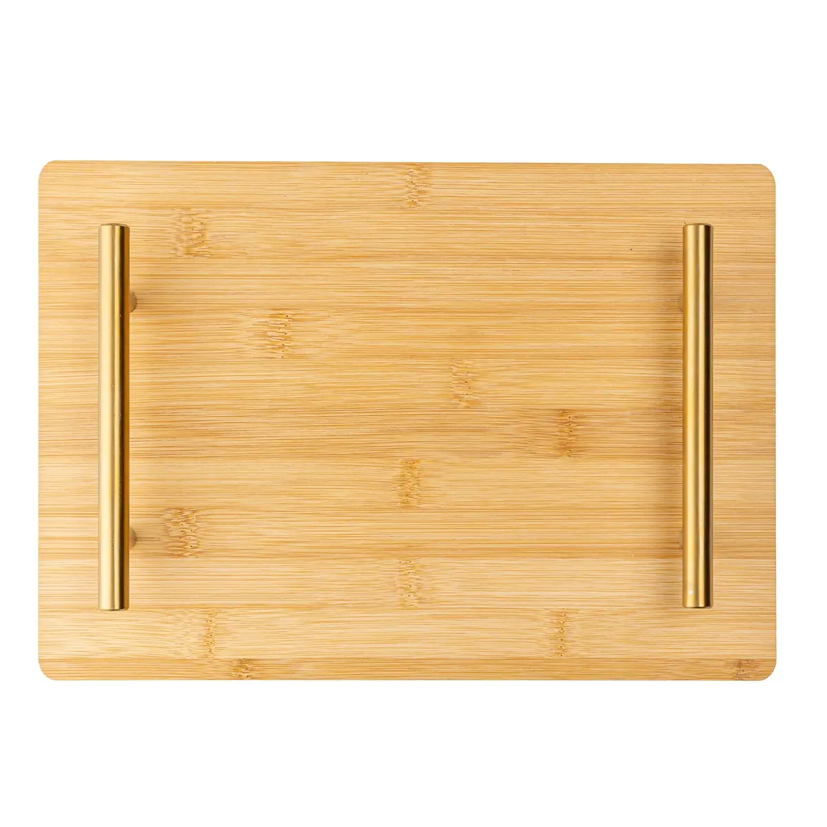 WOLFF - Bandeja com Alça de Metal Dourada Seattle 30cm x 21cm Natural Bambu