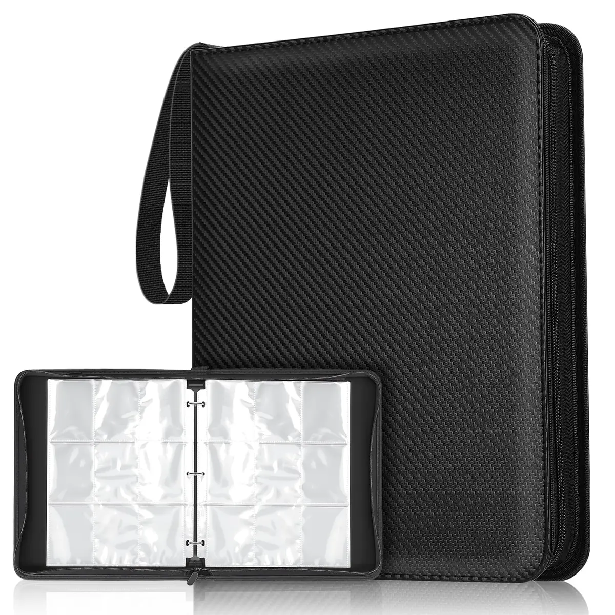 Fichario Cartas, Portátil para Cartões Colecionáveis com 9 Bolsos, Pasta Premium com Zíper para Cartões Colecionáveis, Pasta para Coleção em PU com Bolsos Duplos