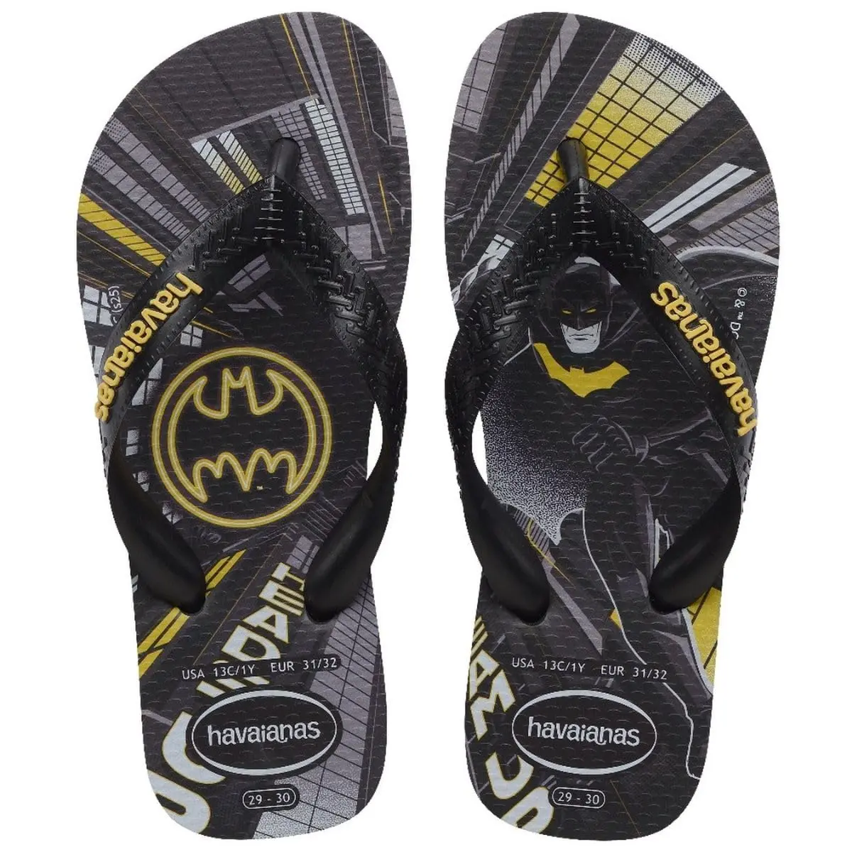 Havaianas Kids Top Warner Chinelo Infantil Masculino, Batman, Preto e Amarelo