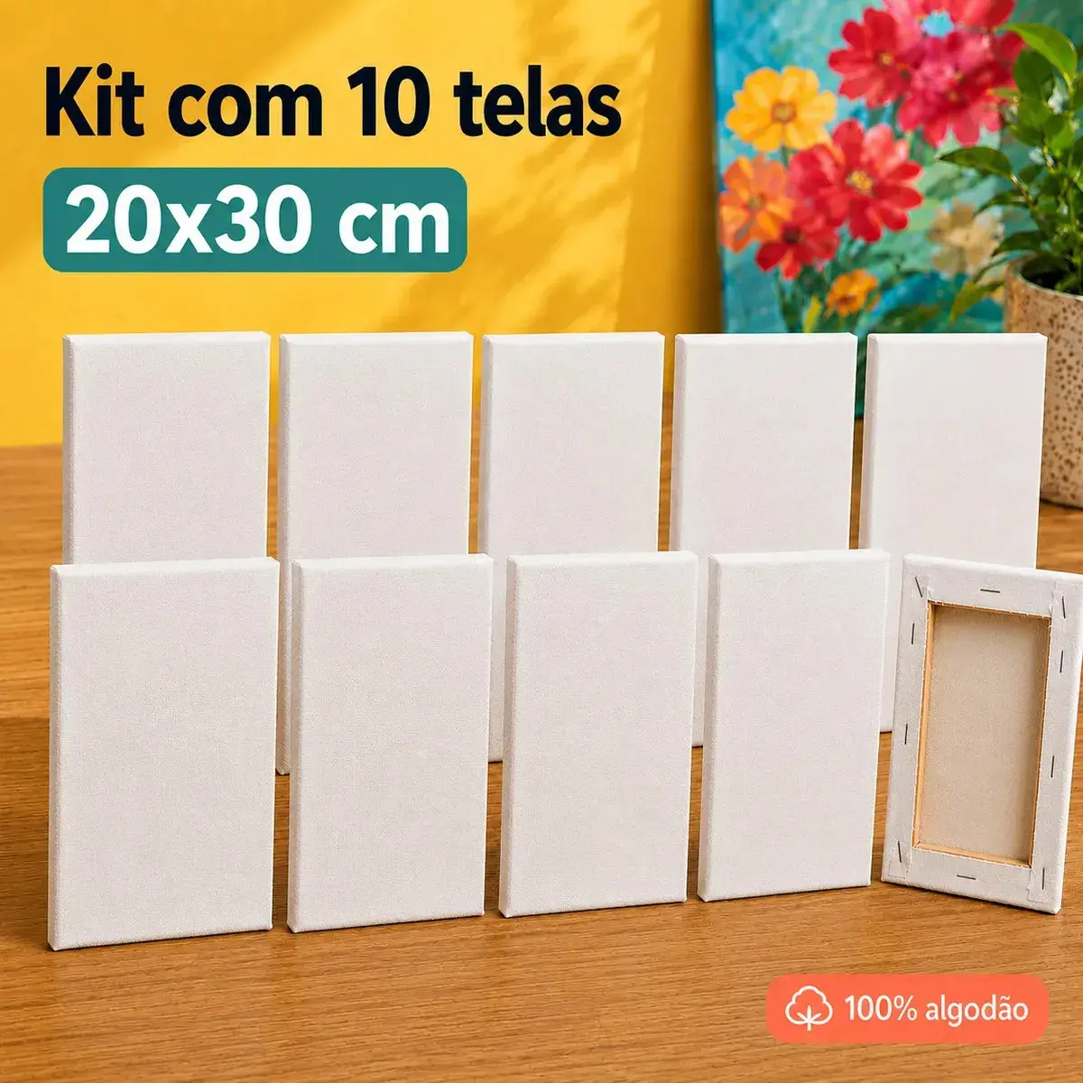 Kit 10 Telas Para Pintura 20x30 A4 Tela Canvas Algodão Grampo Atrás Chassi Madeira Tela De Pintura Guache Óleo Acrílica Artesanato Quadro Decorativo Telas E Painéis Pronta Para Pintar Arte Gliart