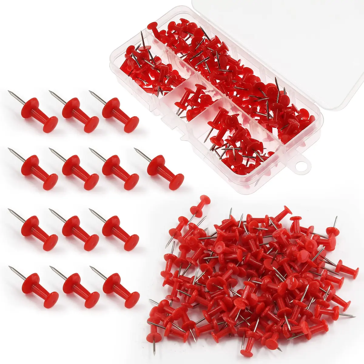 Auvotuis 200 peças de pinos de plástico, tachinhas de polegar coloridas para artesanato decorativo para bricolage, quadro de cortiça, escritório, casa (vermelho)