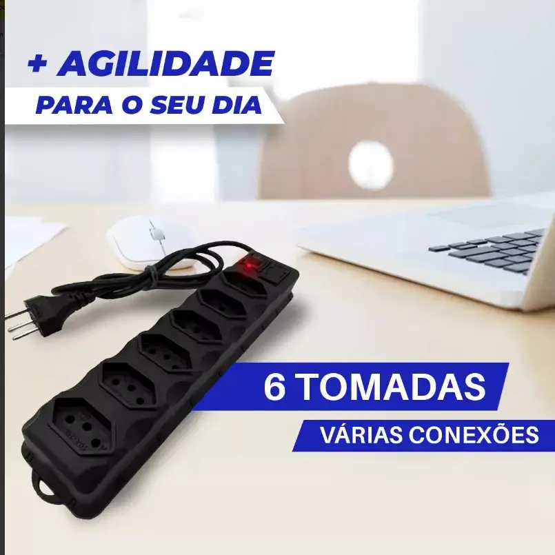 Régua Extensão Elétrica 6 Tomadas Filtro Linha 10a Cabo 2 Metros thumbnail 4