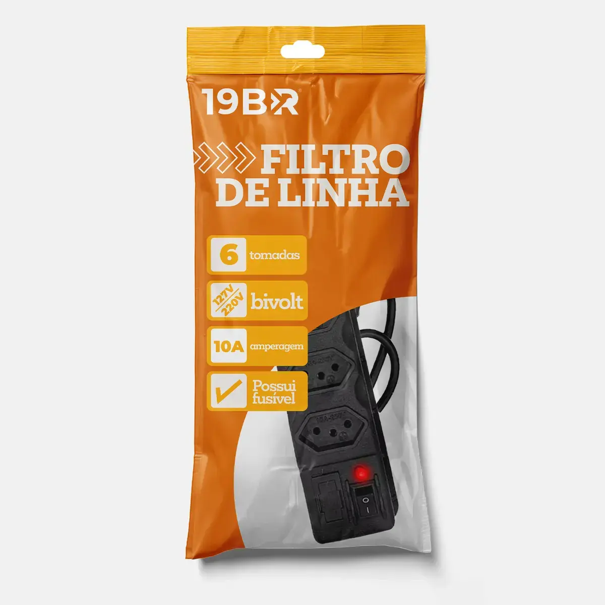 Régua Extensão Elétrica 6 Tomadas Filtro Linha 10a Cabo 2 Metros thumbnail 5