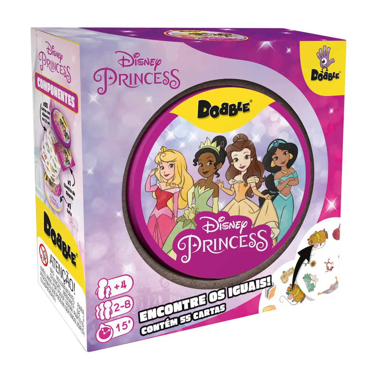 Asmodee, Dobble: Princesas, Jogo de Cartas 5 em 1 para 2 a 8 Jogadores | A Partir de 6 Anos, Partidas de 15 Minutos, Jogo de Observação e Reflexos Rápido, Disney, Jogue com Crianças e a Família
