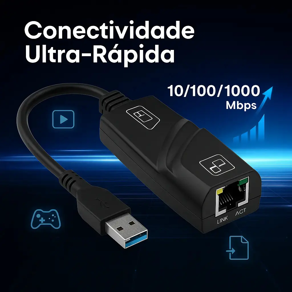Adaptador Rede Usb 3.0 Gigabit Rj45 Ethernet 10/100/1000Mbps QueroCase thumbnail 2