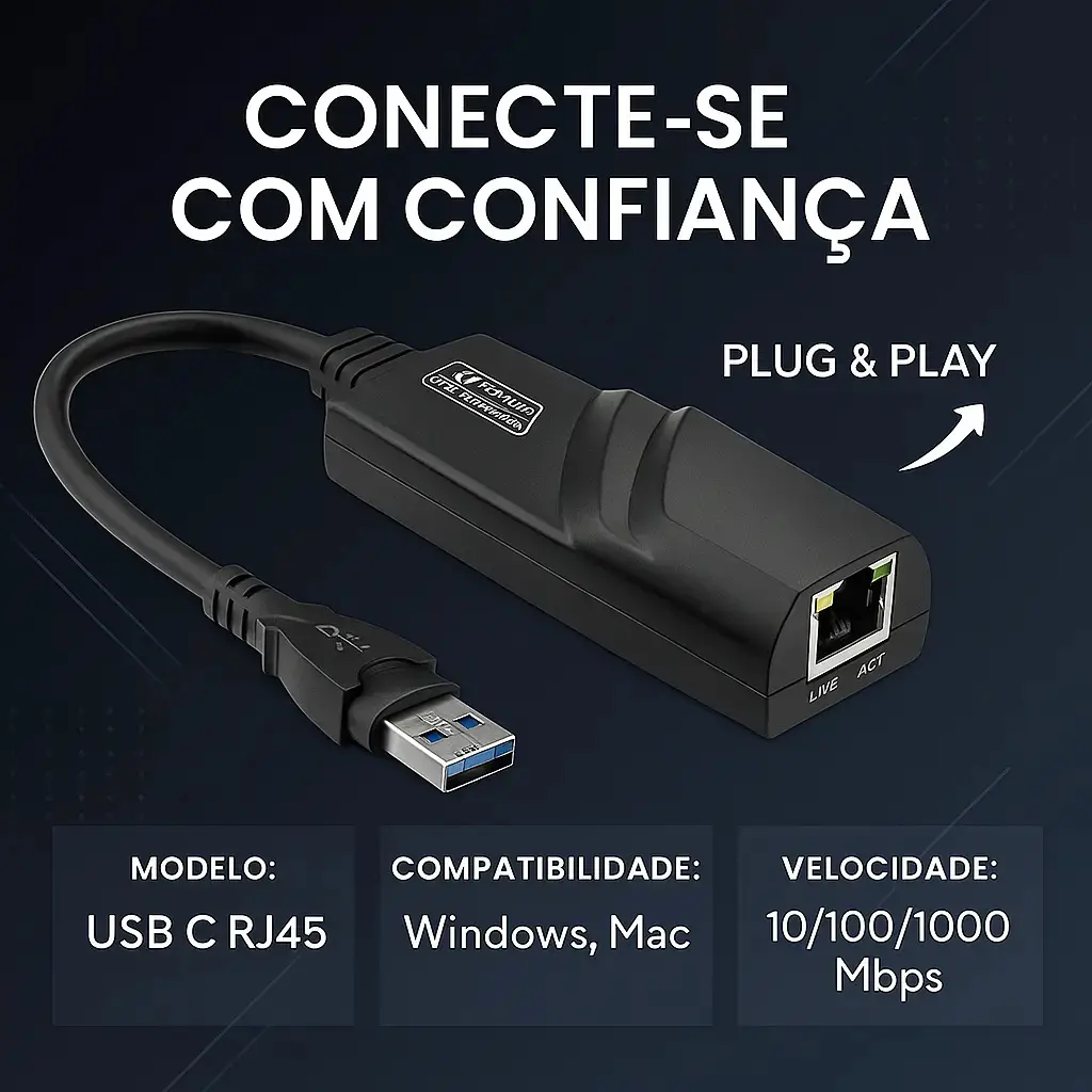 Adaptador Rede Usb 3.0 Gigabit Rj45 Ethernet 10/100/1000Mbps QueroCase thumbnail 3
