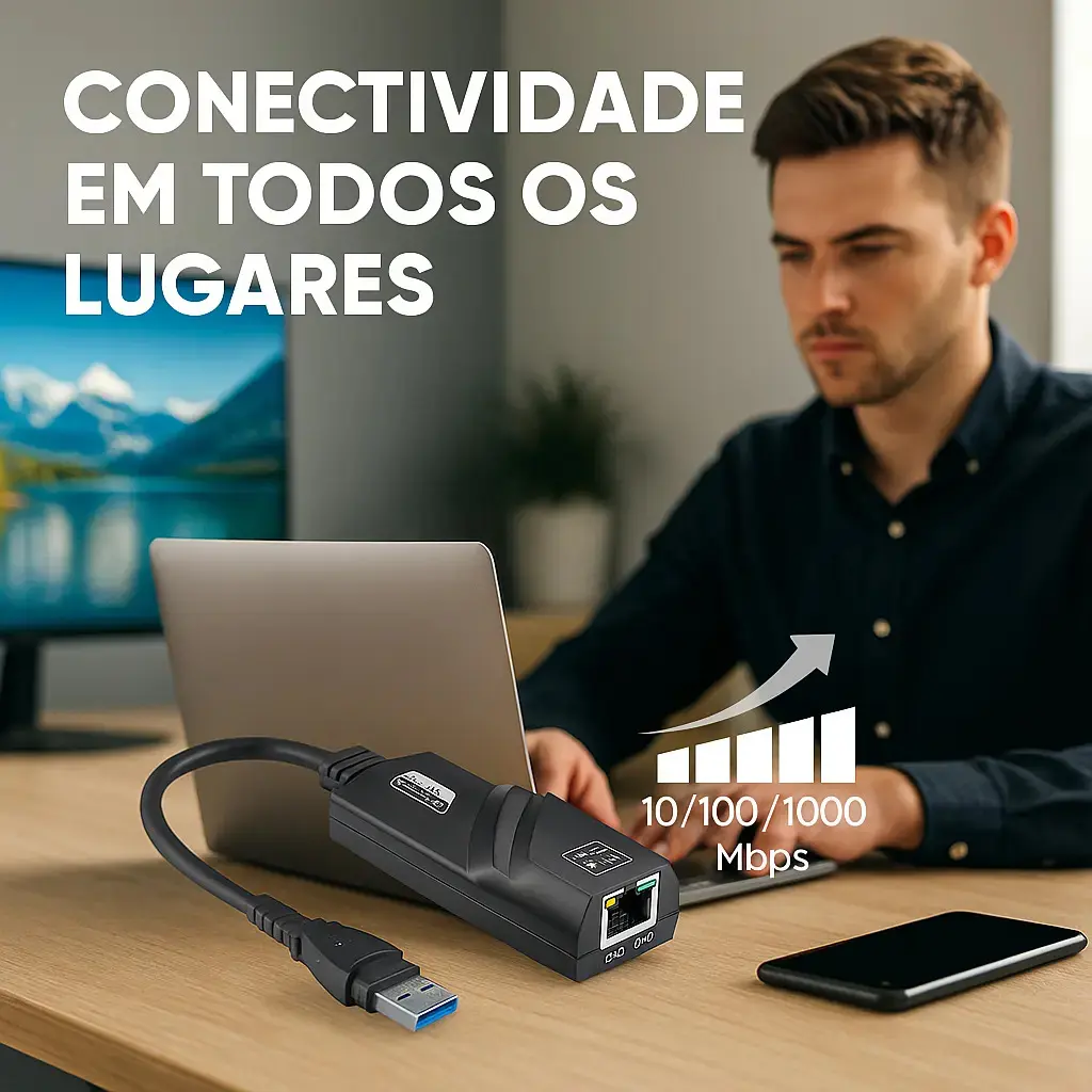 Adaptador Rede Usb 3.0 Gigabit Rj45 Ethernet 10/100/1000Mbps QueroCase thumbnail 4