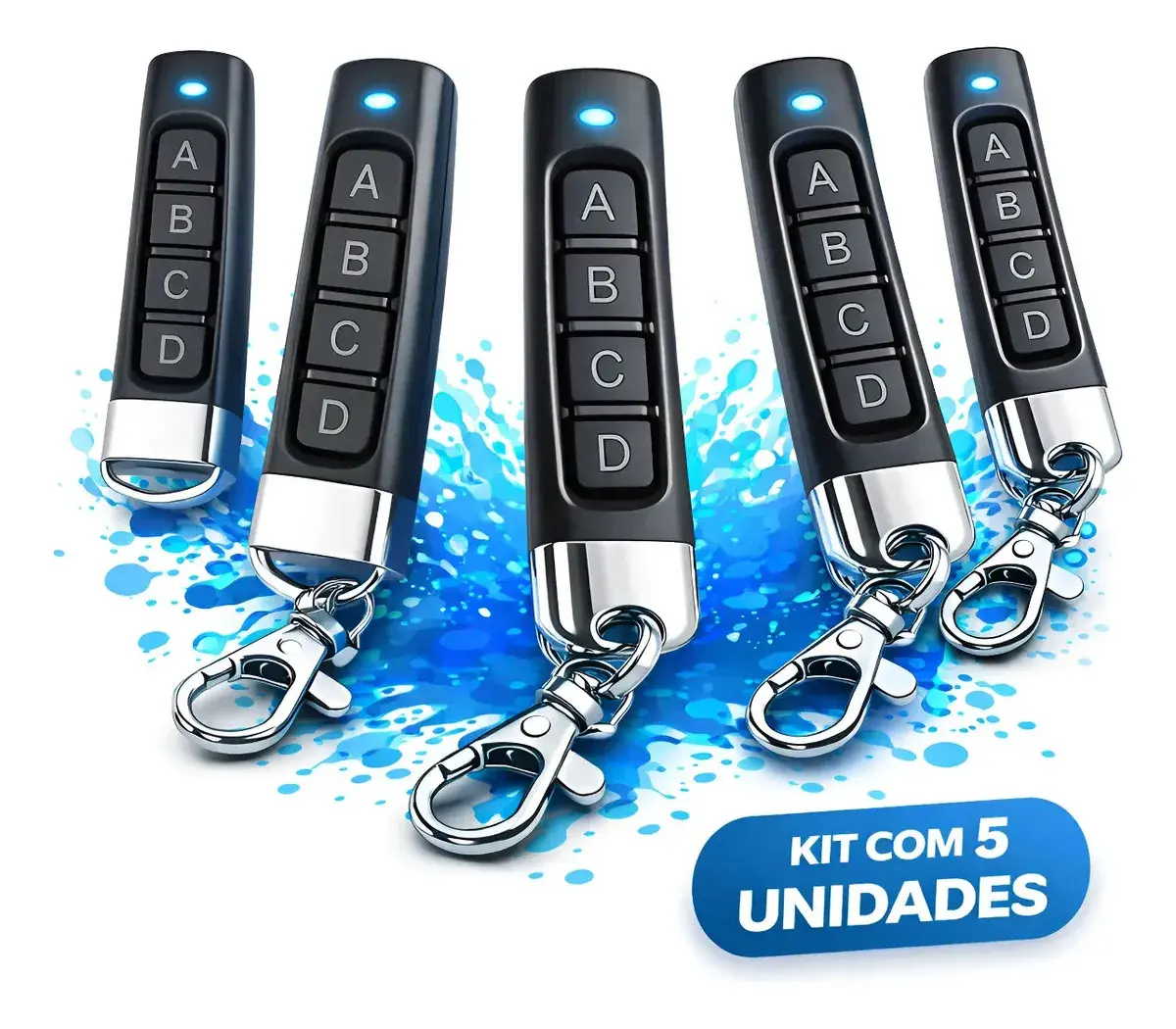 Kit 5 Controle Remoto Universal Código fixo Portão Eletrônico 433mhz Alarme Rf 4 Botões Programável Compatível Garen Ppa Central Motor Automático Longo Alcance Chaveiro Residencial Garagem Cancela