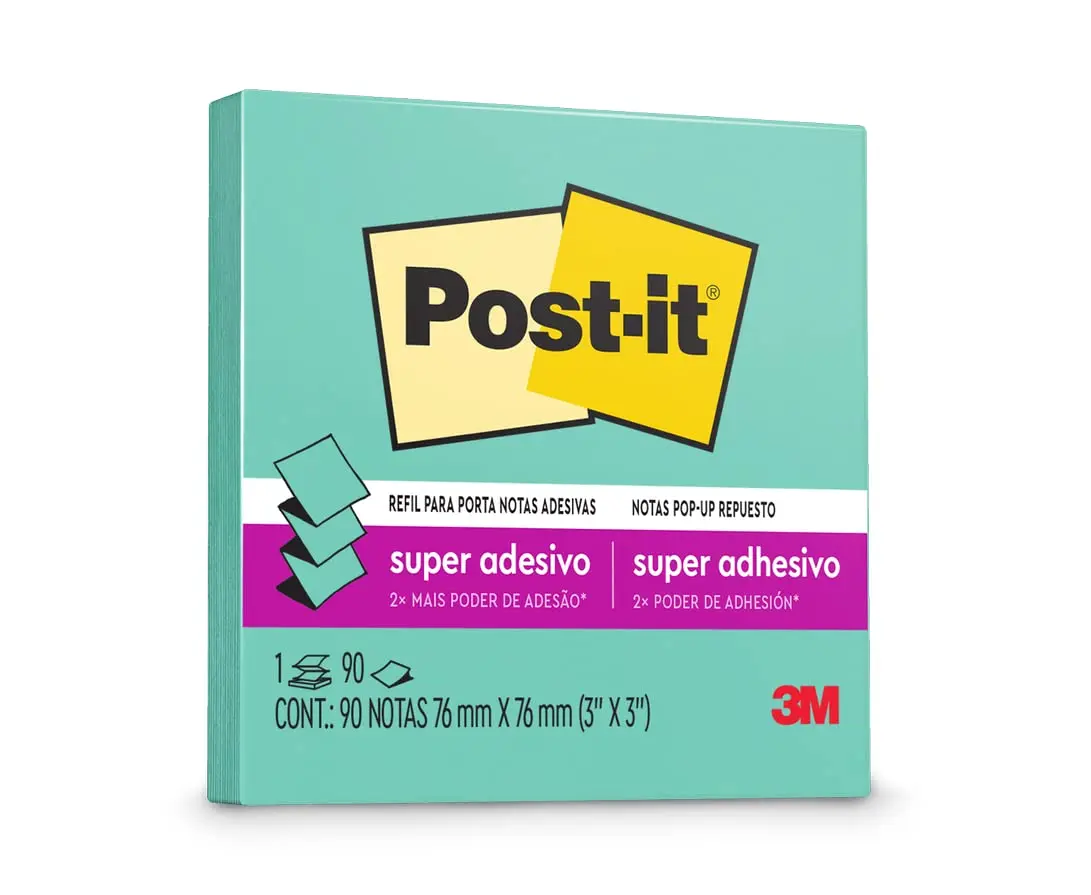 POST-IT 3M Refil para Porta Notas Super Adesivas Aqua Splash 90 Folhas | 76 mm x 76 mm, Sistema puxa fácil tornam mais simples a retirada de uma nota por vez, Formato parecido com uma sanfona