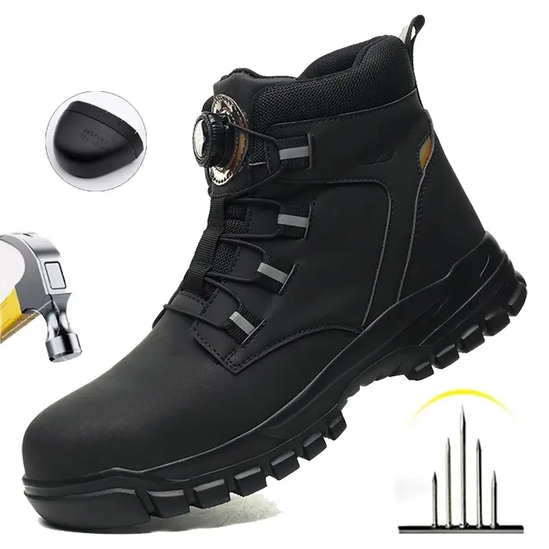 Botas de segurança impermeáveis para homens, Botas de trabalho em aço indestrutível, Anti-Smash, Resistente a facadas, Sapatos de motociclista